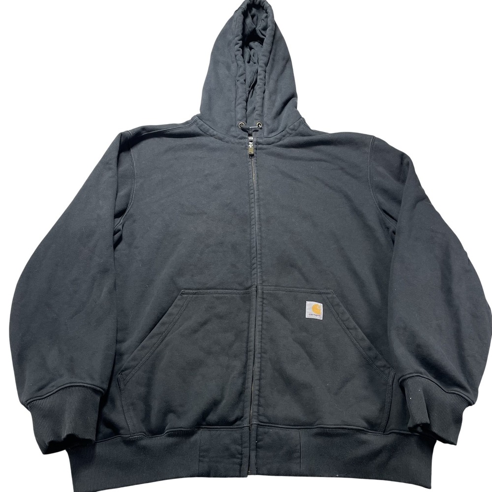 Carhartt Rain Defender Hoodie Mens XL Black Full Zip Loose Fit Fleece Sweatshirt
